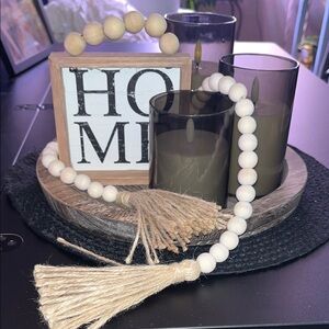 Rustic Home Tray Accent Set with Beaded Garland